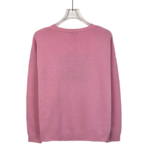 MaxMara Pink Crewneck Knit Sweater With Green Embroidered "M" Logo - Picture 2 of 7